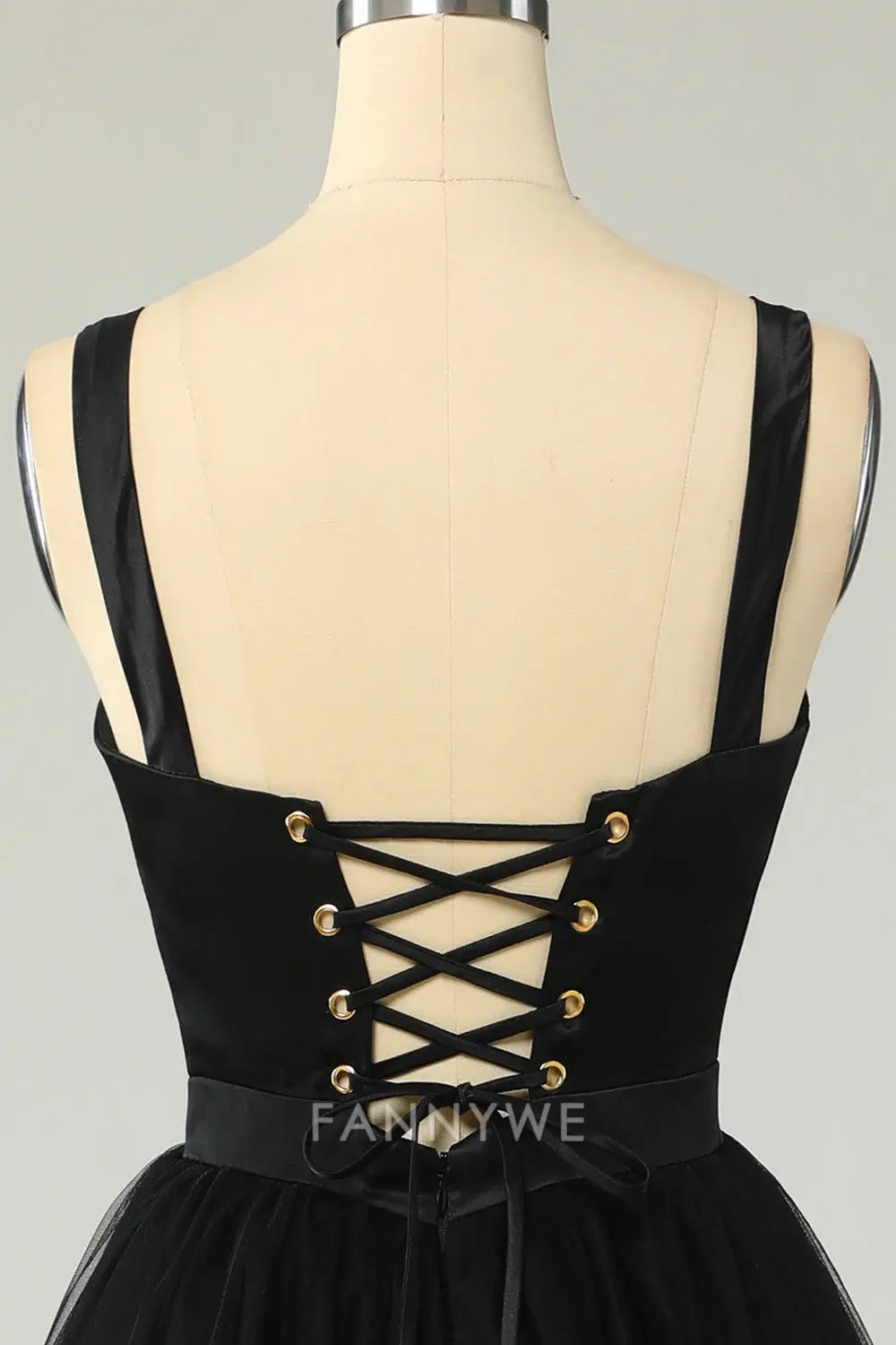 FannyWe Elegant Black Tulle Midi Dress with Sweetheart Neckline formal wear dresses