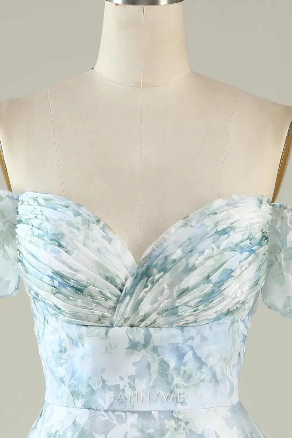 FannyWe Elegant Blue Floral Off The Shoulder Printed Short Cocktail Dress Homecoming Dresses hot sale