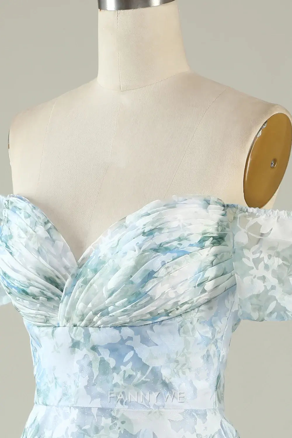 FannyWe Elegant Blue Floral Off The Shoulder Printed Short Cocktail Dress Homecoming Dresses hot sale