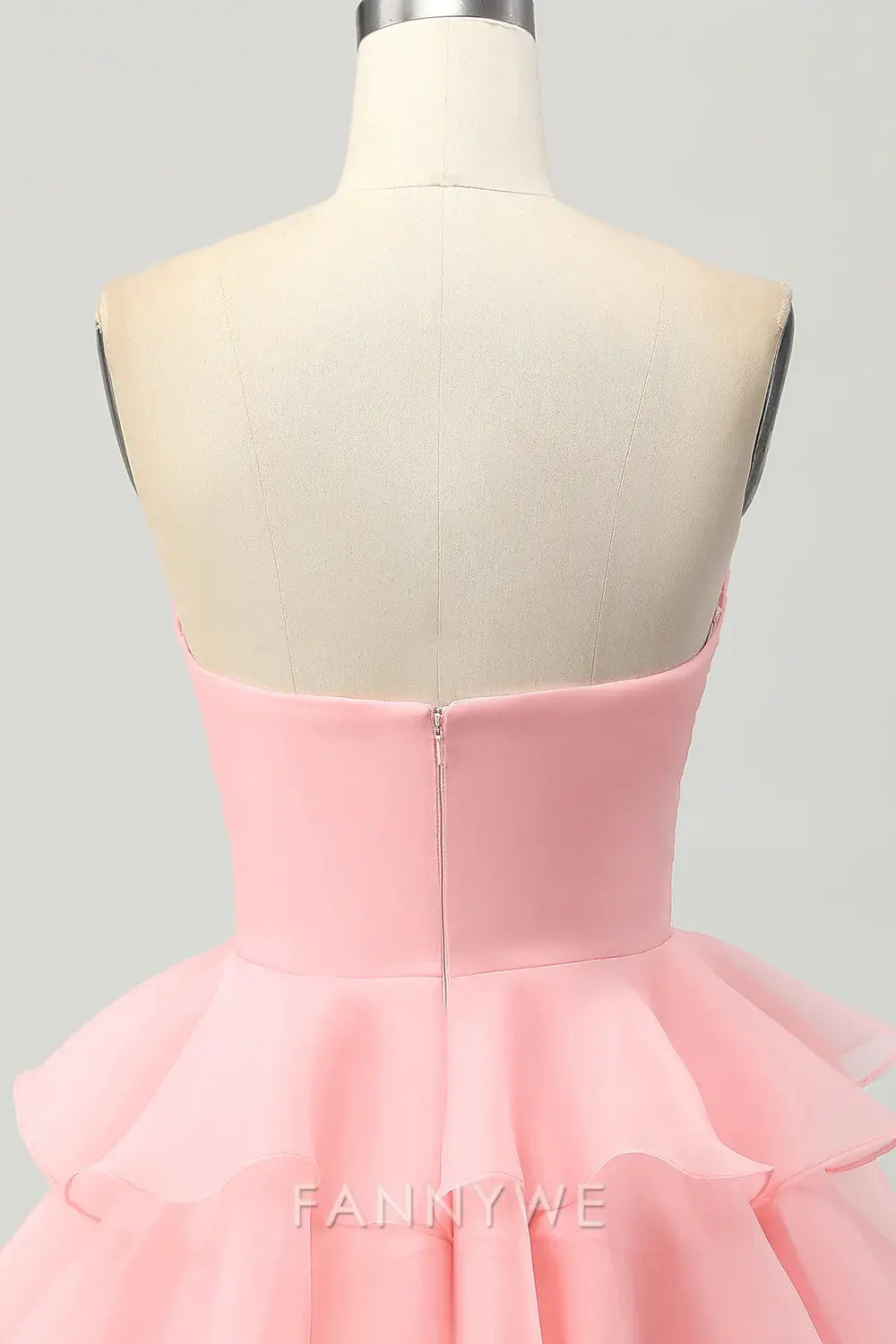 FannyWe Elegant Blush Floral Strapless Ruched Short Homecoming Dress with Ruffles formal wear dresses