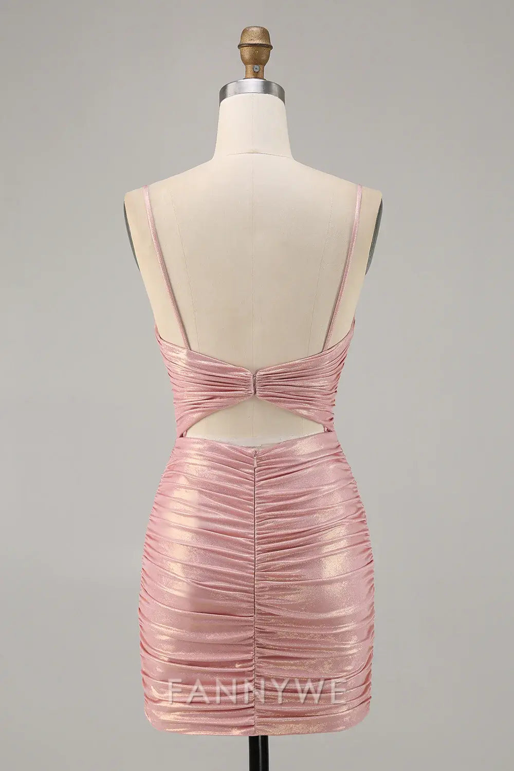 FannyWe Elegant Blush Metallic Spaghetti Straps Cut Out Tight Short Homecoming Dress