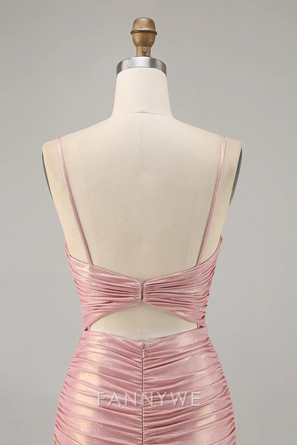 FannyWe Elegant Blush Metallic Spaghetti Straps Cut Out Tight Short Homecoming Dress