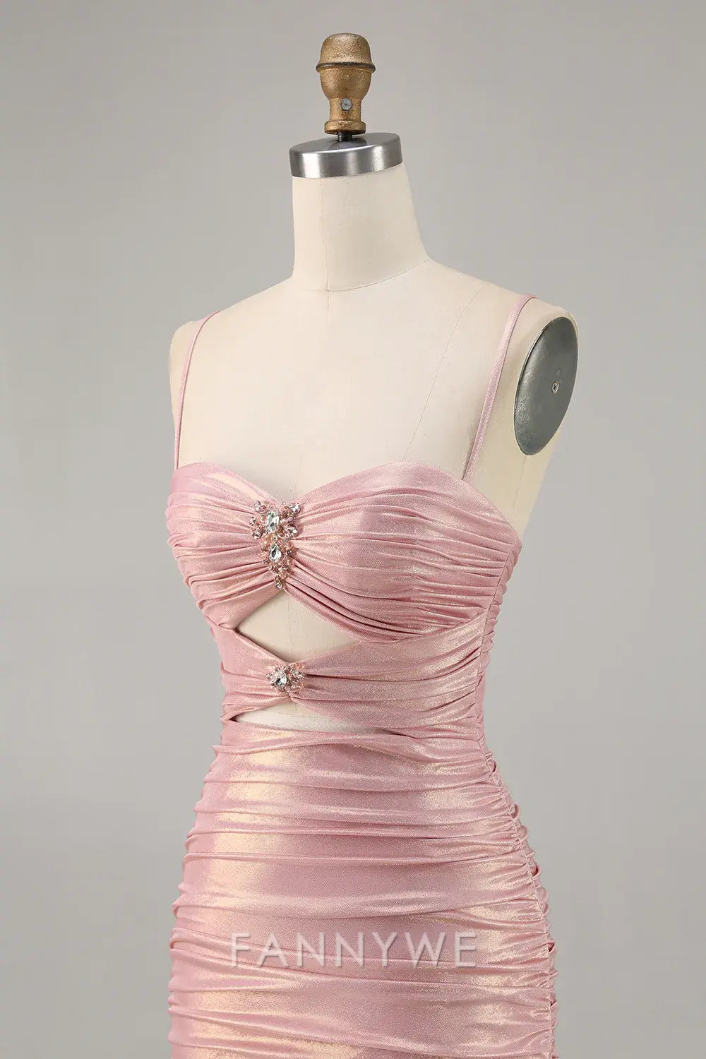FannyWe Elegant Blush Metallic Spaghetti Straps Cut Out Tight Short Homecoming Dress