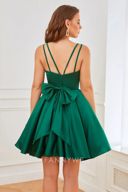 FannyWe Elegant Chic Spaghetti Strap Party Dress: Satin V - Neck & Flared Silhouette formal wear dresses
