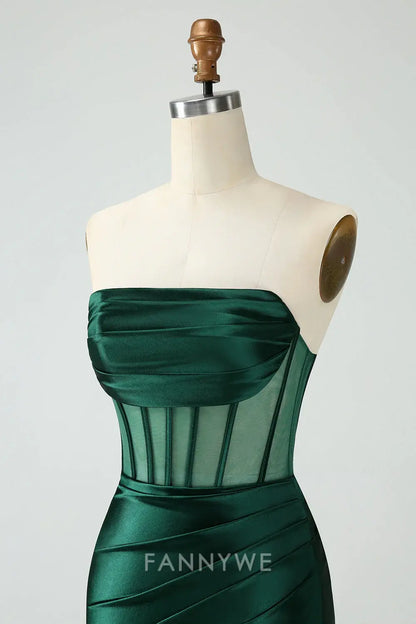 FannyWe Elegant Dark Green Corset Strapless Bodycon Short Homecoming Dress formal wear dresses