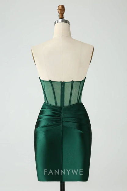 FannyWe Elegant Dark Green Corset Strapless Bodycon Short Homecoming Dress formal wear dresses