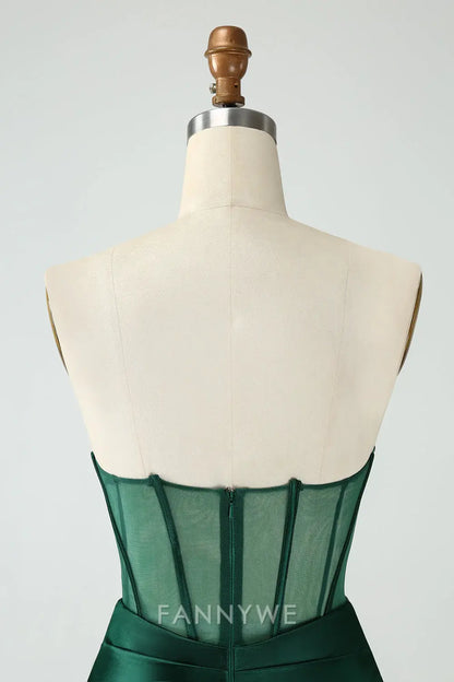 FannyWe Elegant Dark Green Corset Strapless Bodycon Short Homecoming Dress formal wear dresses