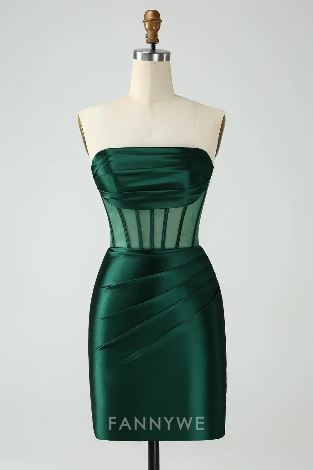 FannyWe Elegant Dark Green Corset Strapless Bodycon Short Homecoming Dress formal wear dresses