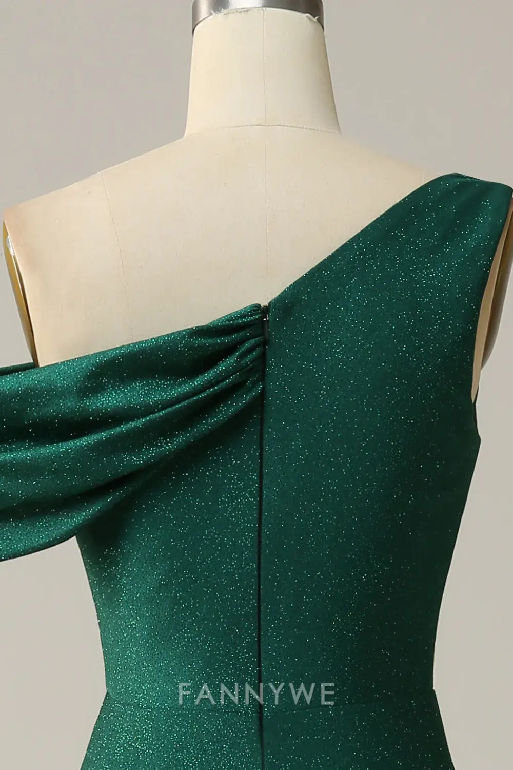 FannyWe Elegant Dark Green One Shoulder Mermaid Satin Prom Dress with Slit formal wear dresses