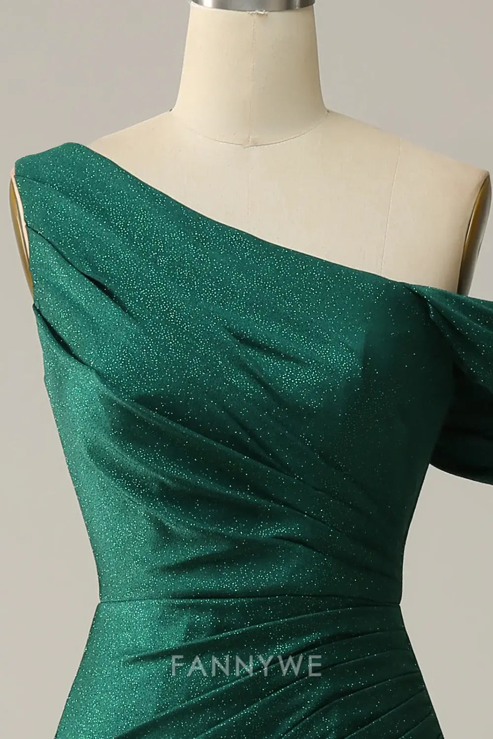 FannyWe Elegant Dark Green One Shoulder Mermaid Satin Prom Dress with Slit formal wear dresses