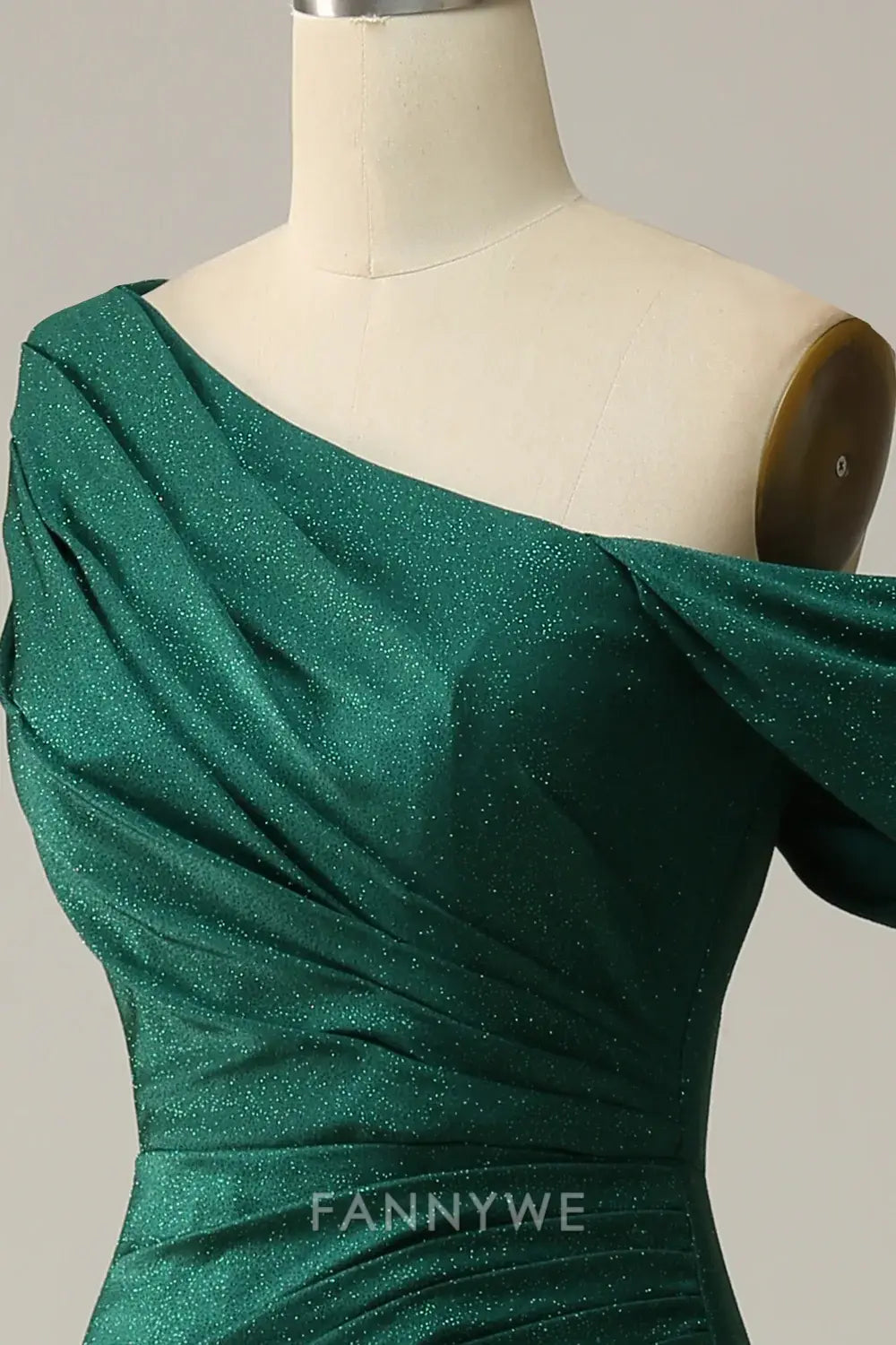 FannyWe Elegant Dark Green One Shoulder Mermaid Satin Prom Dress with Slit formal wear dresses