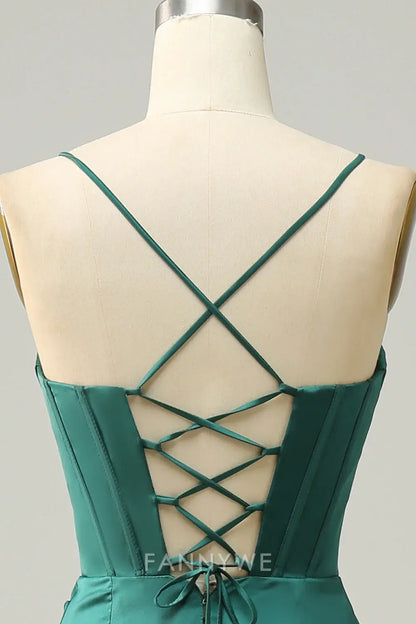 FannyWe Elegant Dark Green Spaghetti Straps Mermaid Prom Dress formal wear dresses