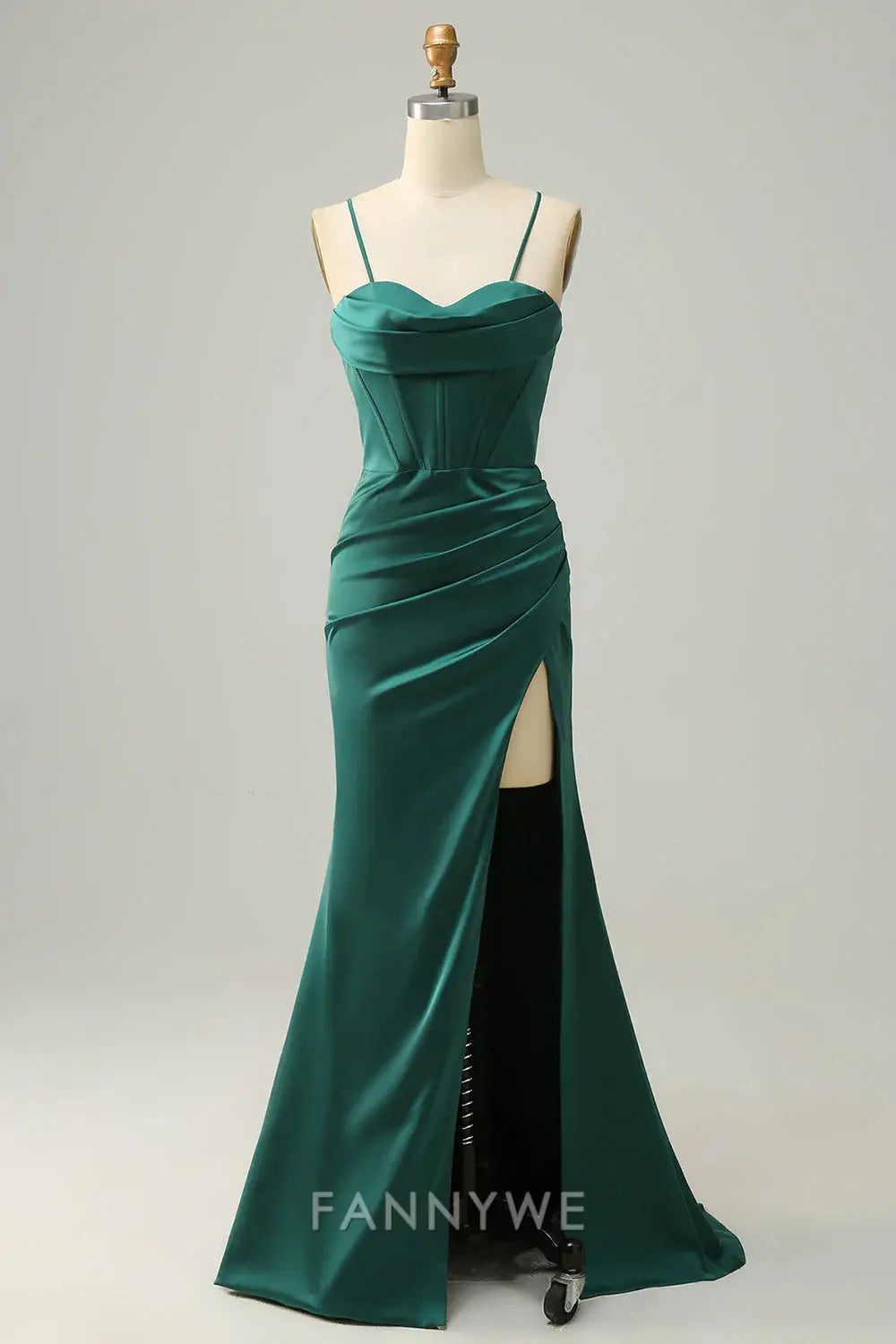 FannyWe Elegant Dark Green Spaghetti Straps Mermaid Prom Dress formal wear dresses