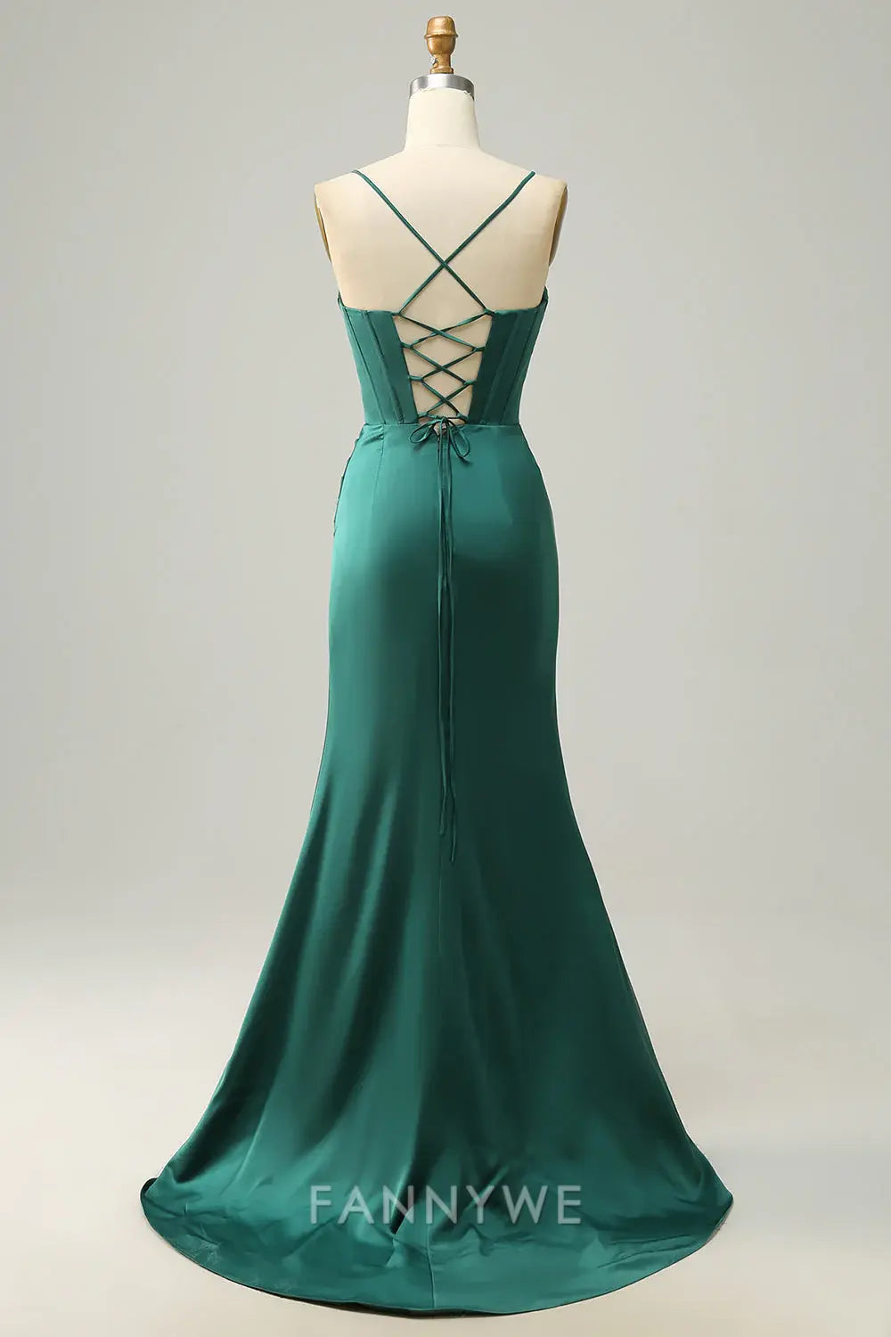 FannyWe Elegant Dark Green Spaghetti Straps Mermaid Prom Dress formal wear dresses