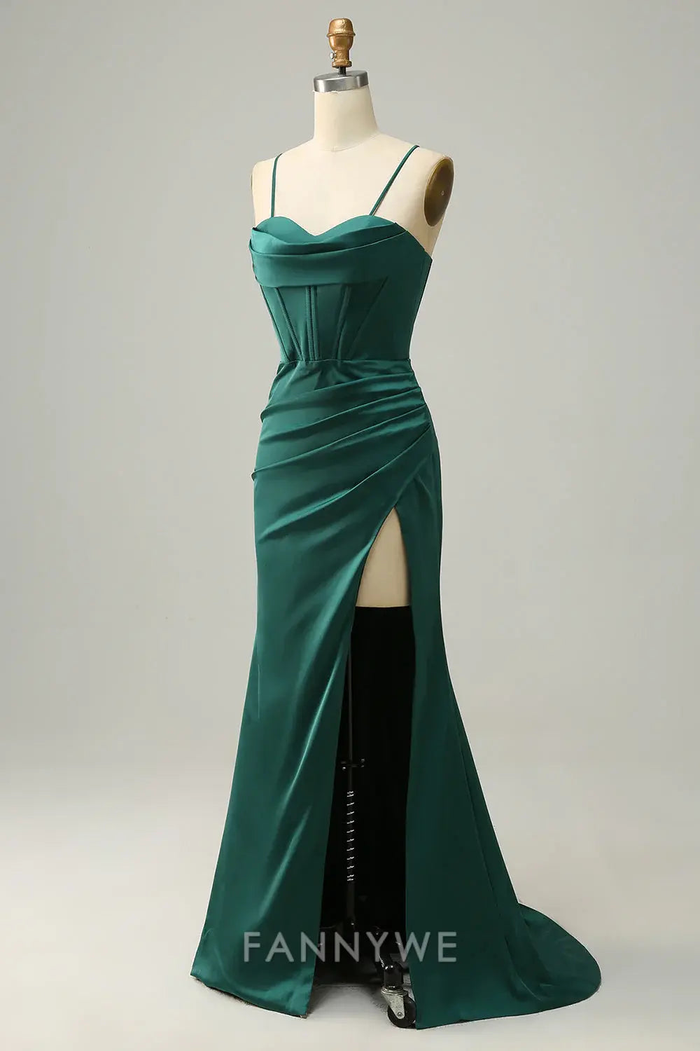 FannyWe Elegant Dark Green Spaghetti Straps Mermaid Prom Dress formal wear dresses