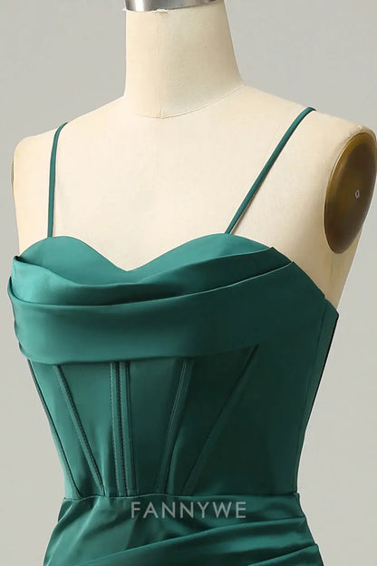 FannyWe Elegant Dark Green Spaghetti Straps Mermaid Prom Dress formal wear dresses