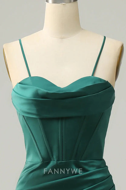 FannyWe Elegant Dark Green Spaghetti Straps Mermaid Prom Dress formal wear dresses