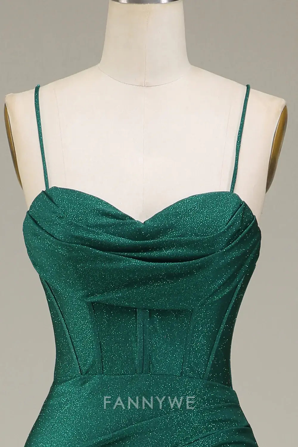 FannyWe Elegant Dark Green Spaghetti Straps Mermaid Prom Dress with slit formal wear dresses