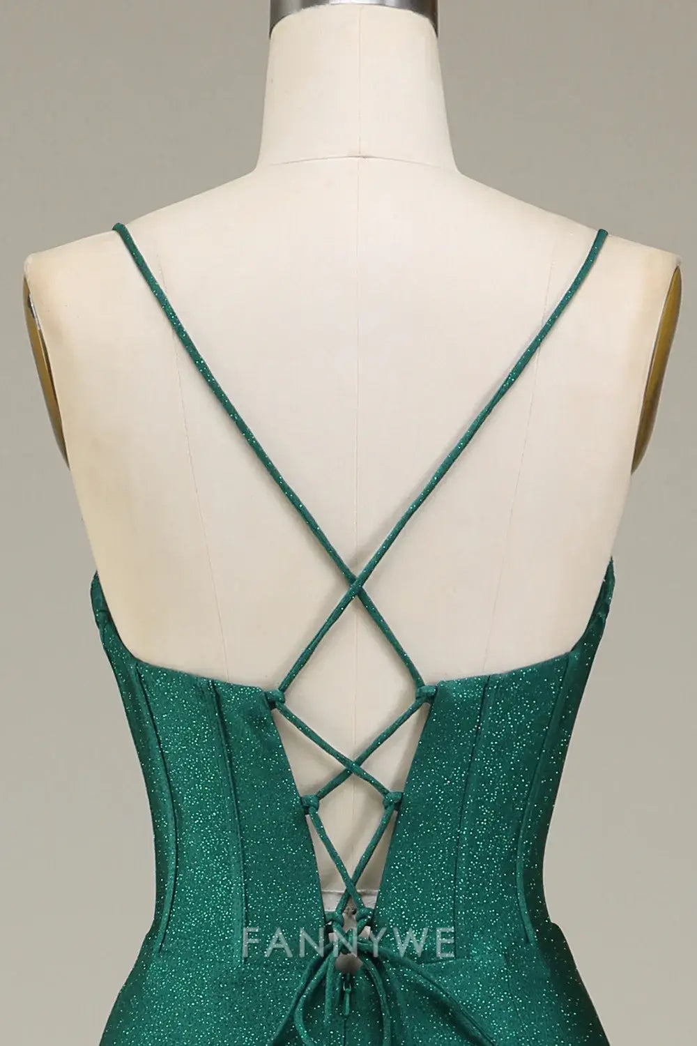 FannyWe Elegant Dark Green Spaghetti Straps Mermaid Prom Dress with slit formal wear dresses