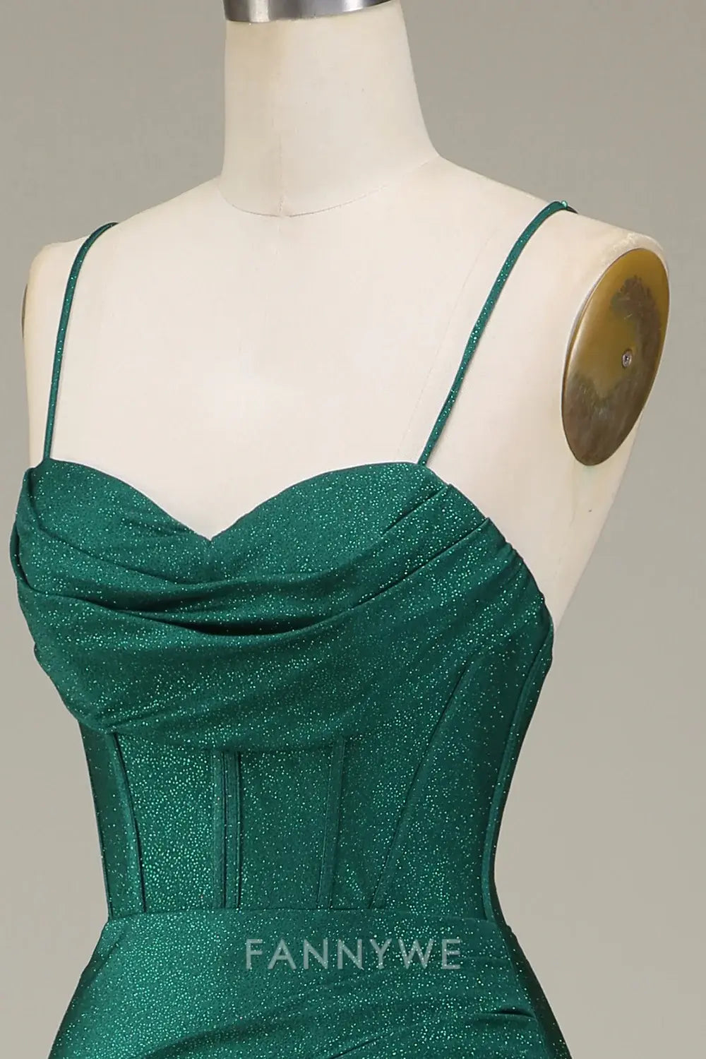 FannyWe Elegant Dark Green Spaghetti Straps Mermaid Prom Dress with slit formal wear dresses