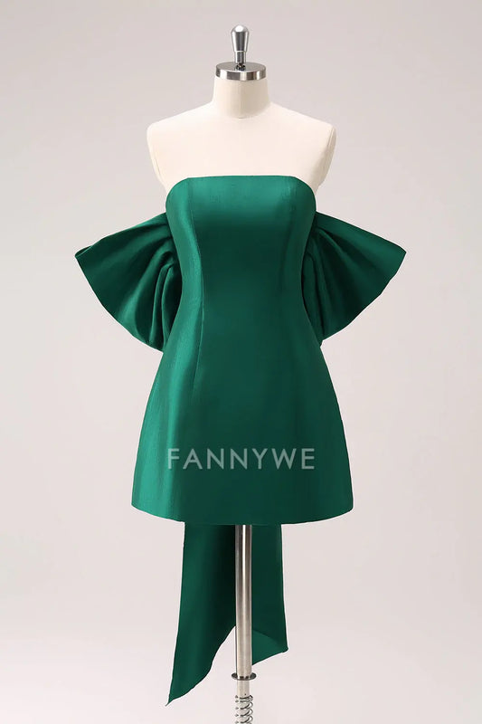 FannyWe Elegant Dark Green Strapless A Line Short Homecoming Dress with Bow formal wear dresses
