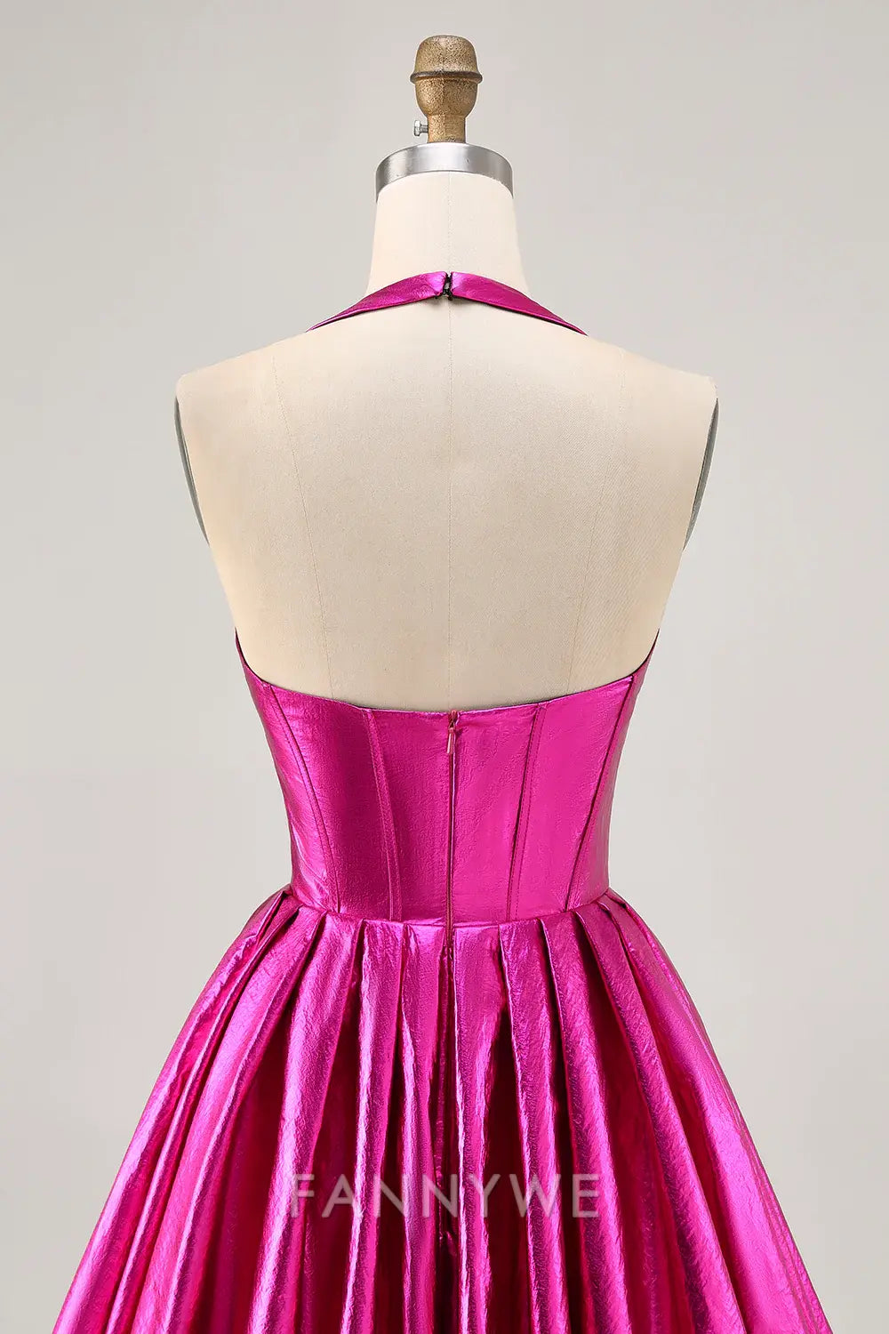 FannyWe Elegant Fuchsia Metallic Halter A Line Short Corset Homecoming Dress formal wear dresses