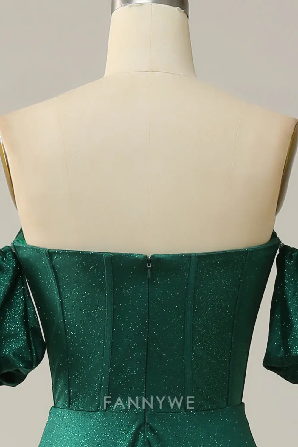 FannyWe Elegant Green Off the Shoulder A-line Satin Prom Dress formal wear dresses
