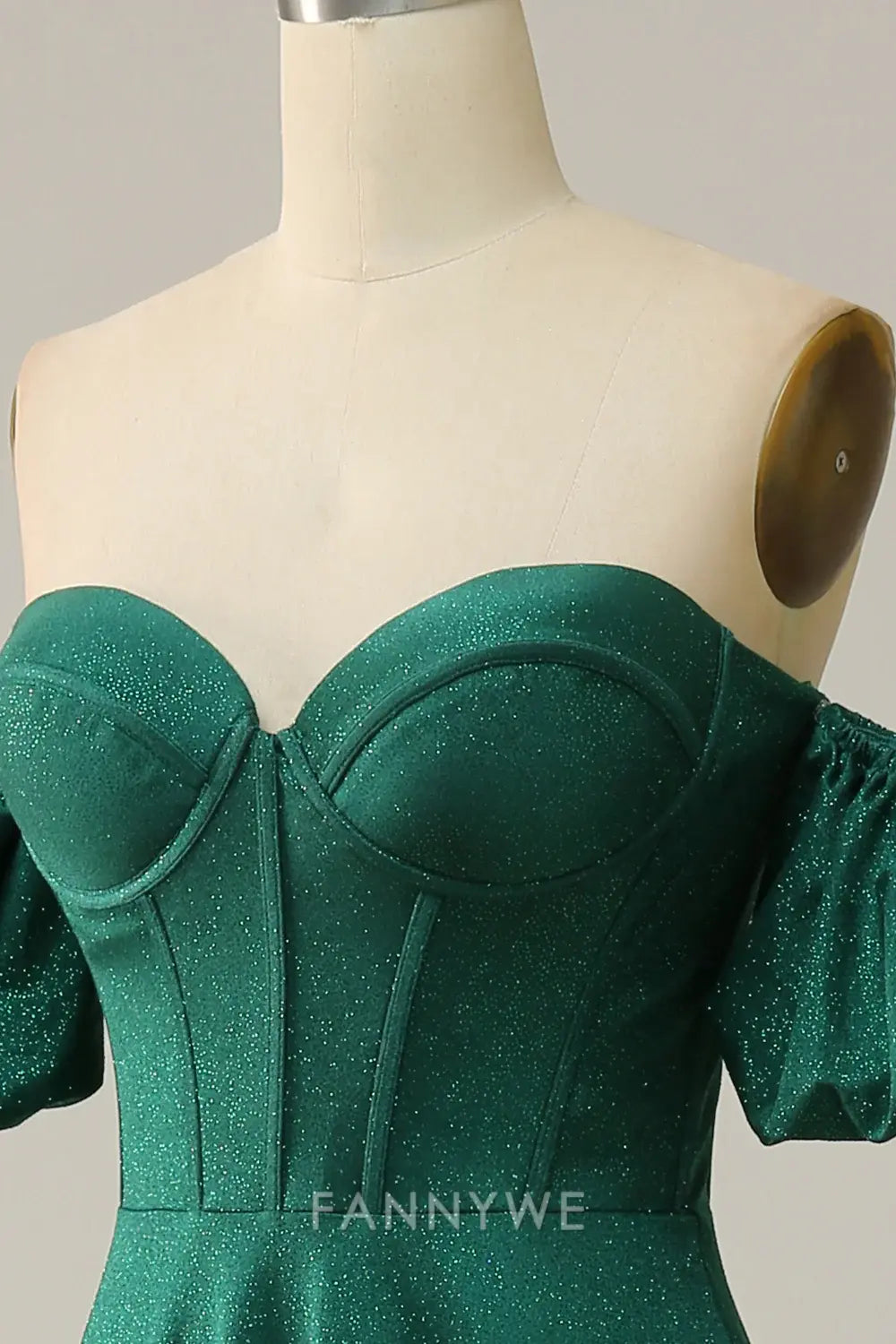 FannyWe Elegant Green Off the Shoulder A-line Satin Prom Dress formal wear dresses