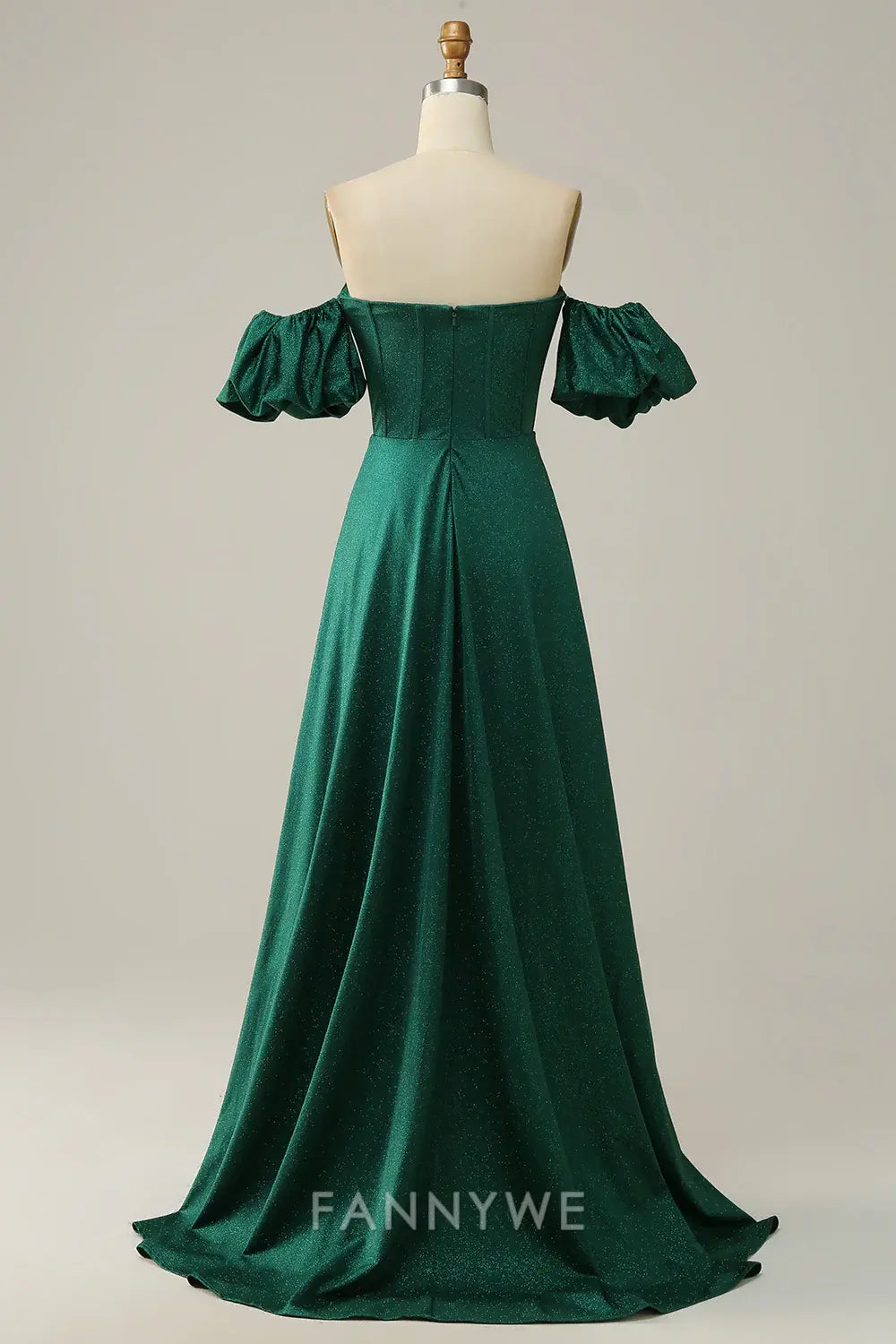 FannyWe Elegant Green Off the Shoulder A-line Satin Prom Dress formal wear dresses
