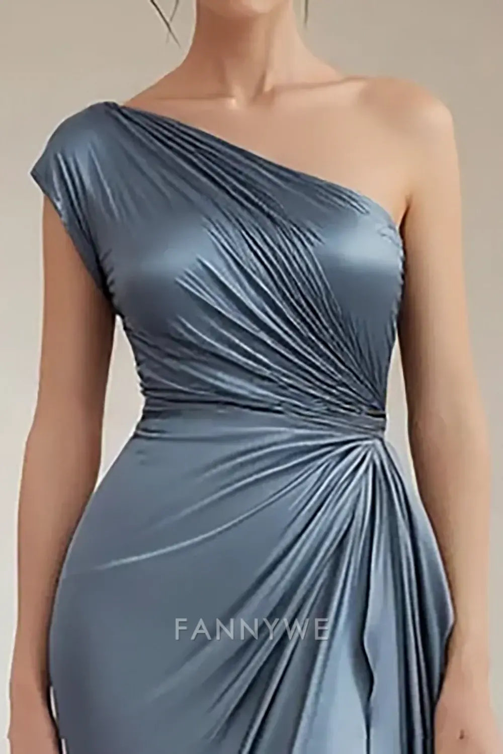 FannyWe Elegant Grey Blue One Shoulder Sheath Long Ruched Formal Dress formal wear dresses