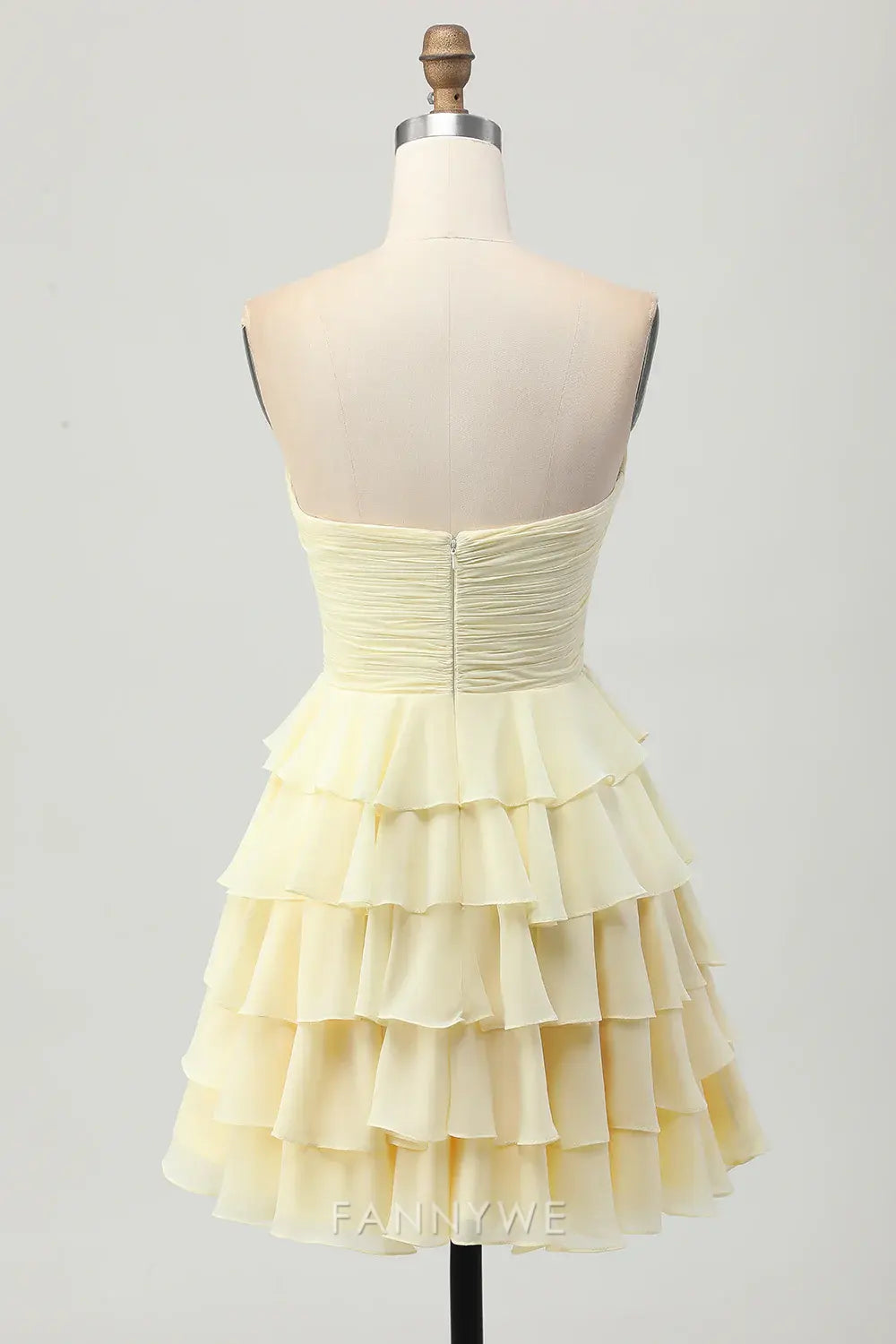 FannyWe - Elegante vestido de fiesta amarillo claro con escote en forma de corazón, fruncido, volantes y lazo, gran oferta 