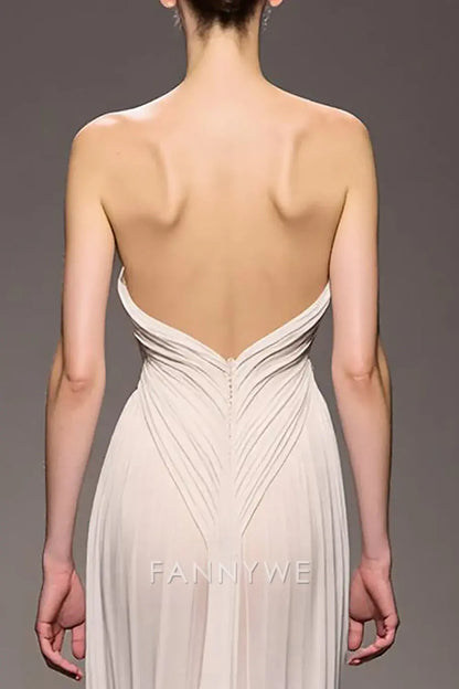 FannyWe Elegant Ivory Sweetheart Sheath Ruched Long Evening Dress formal wear dresses