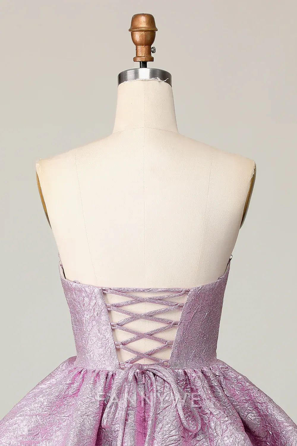 FannyWe Elegant Light Purple A Line Strapless Short Metallic Homecoming Dress with Ruffles