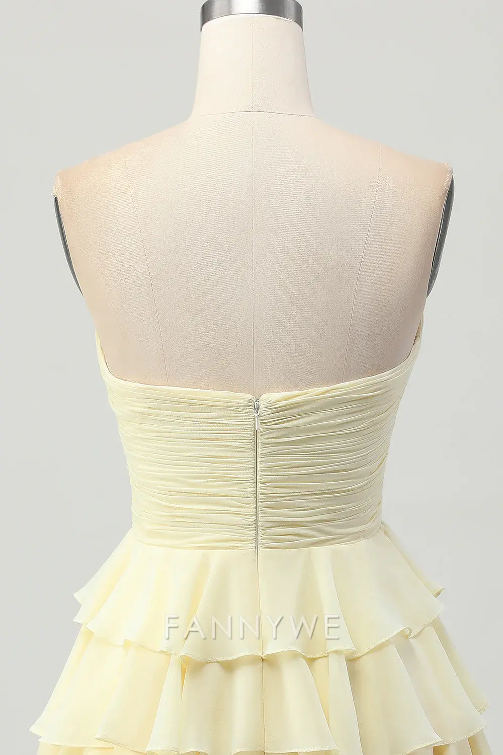 FannyWe Elegant Light Yellow Sweetheart Ruched Ruffled Short Homecoming Dress with Bow formal wear dresses