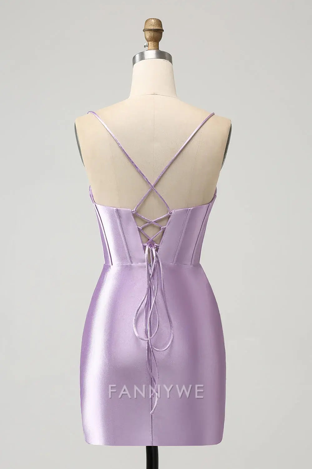 FannyWe Elegant Lilac Bodycon Spaghetti Straps Corset Satin Short Homecoming Dress formal wear dresses