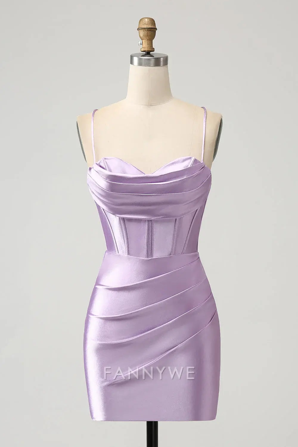 FannyWe Elegant Lilac Bodycon Spaghetti Straps Corset Satin Short Homecoming Dress formal wear dresses