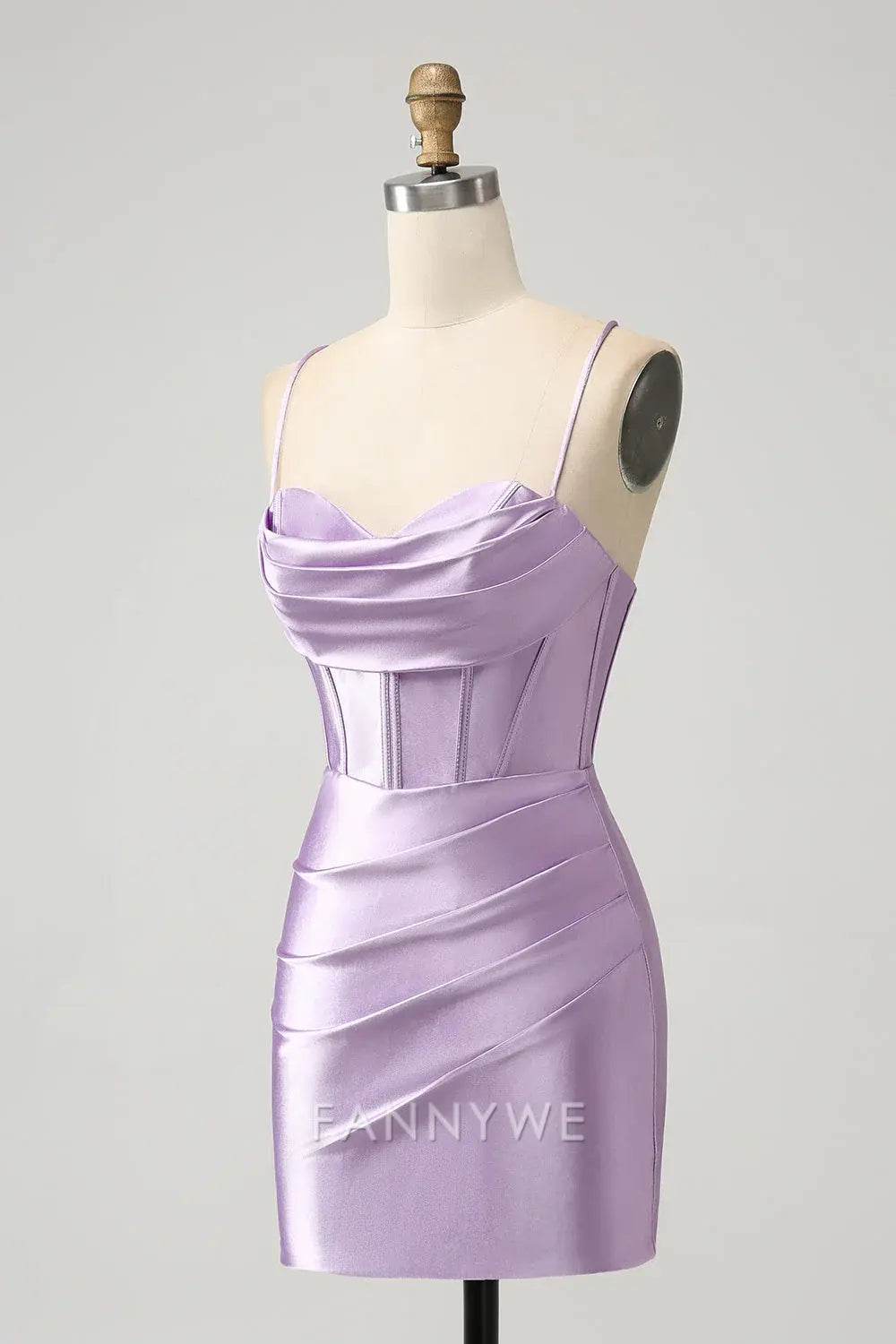 FannyWe Elegant Lilac Bodycon Spaghetti Straps Corset Satin Short Homecoming Dress formal wear dresses