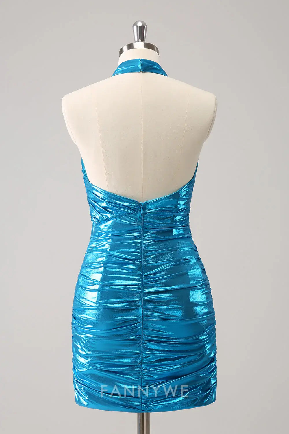 FannyWe Elegant Metallic Tight Halter Backless Satin Blue Homecoming Dress formal wear dresses