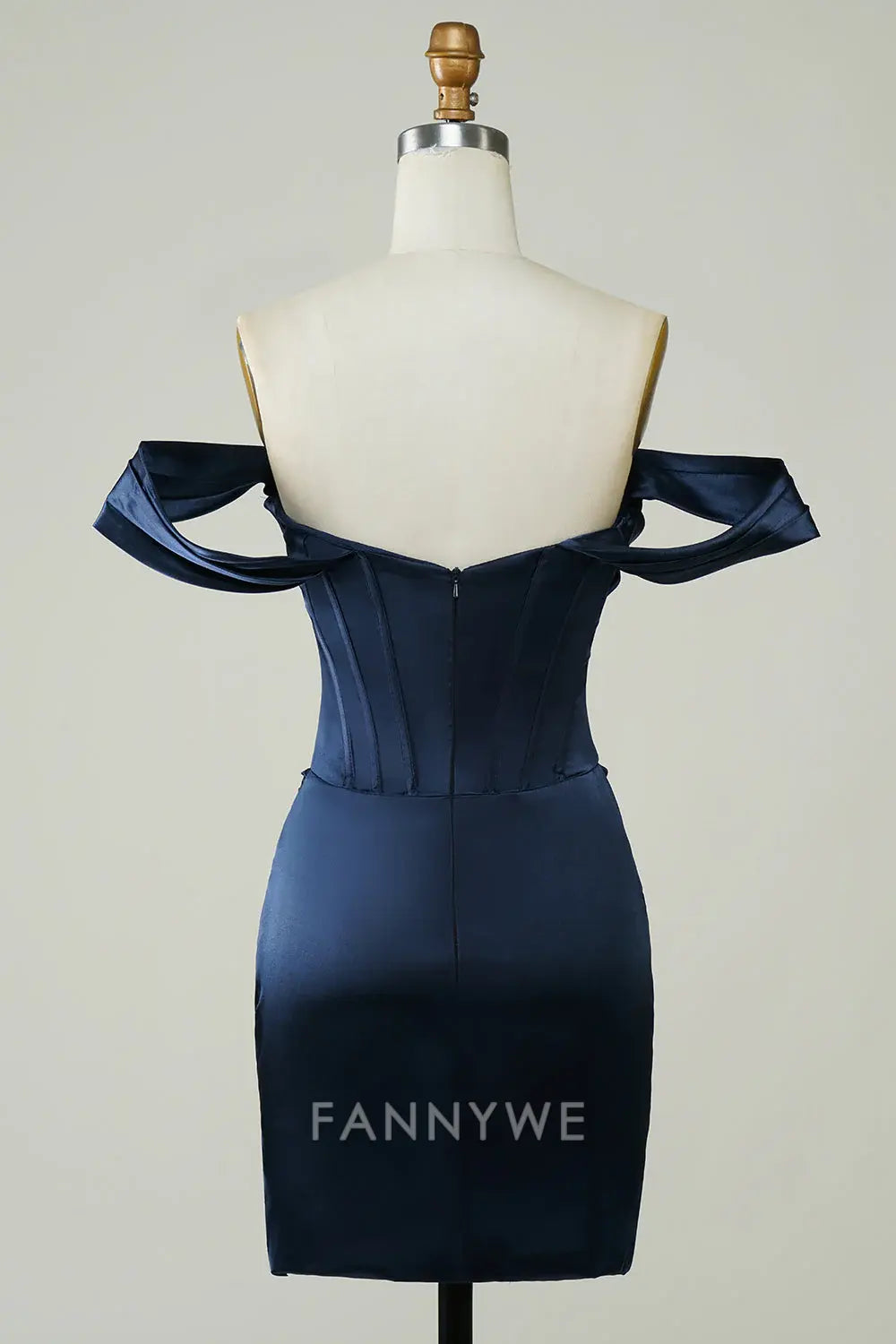 FannyWe Elegant Navy Blue Off the Shoulder Asymmetrical Tight Short Homecoming Dress formal wear dresses