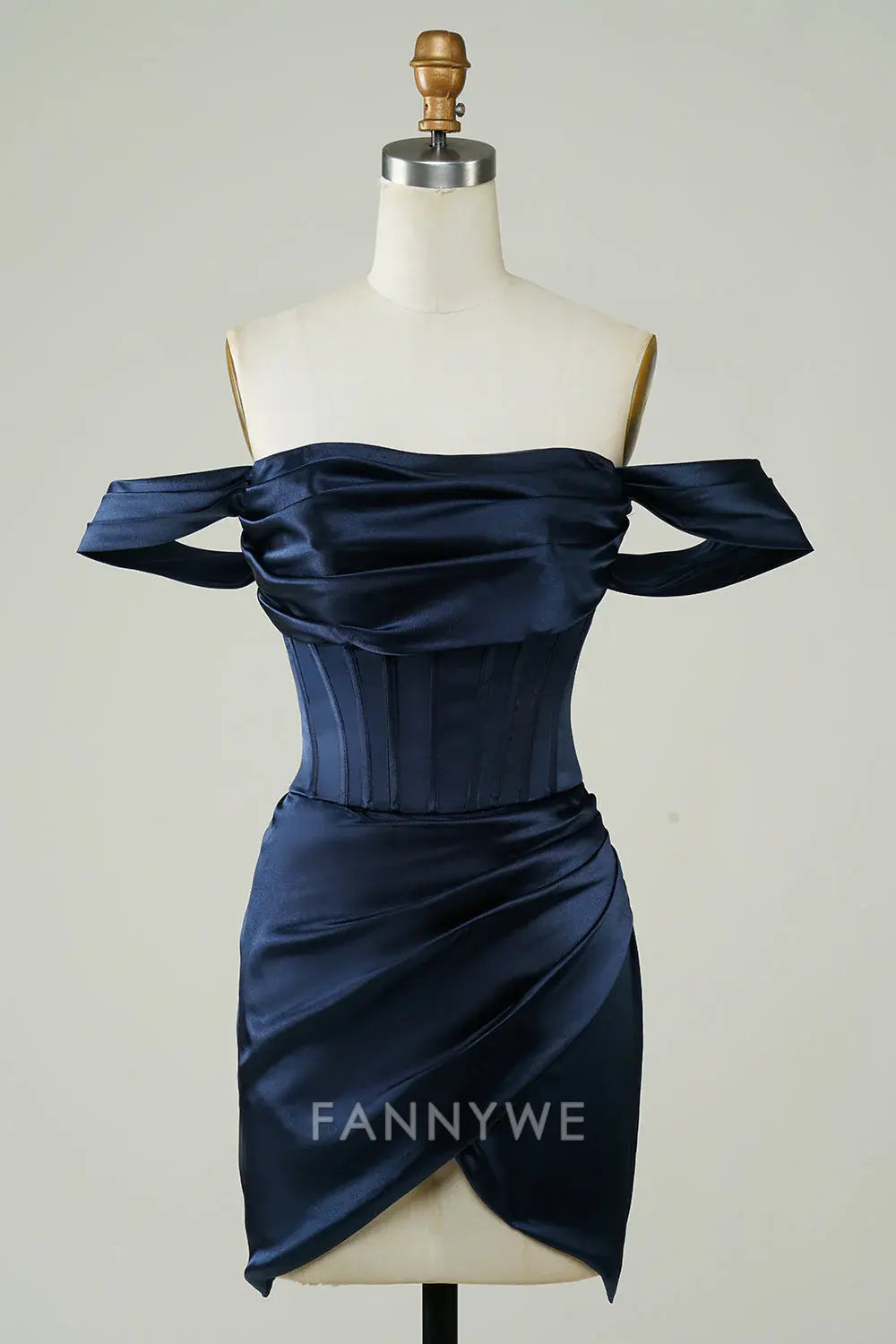 FannyWe Elegant Navy Blue Off the Shoulder Asymmetrical Tight Short Homecoming Dress formal wear dresses