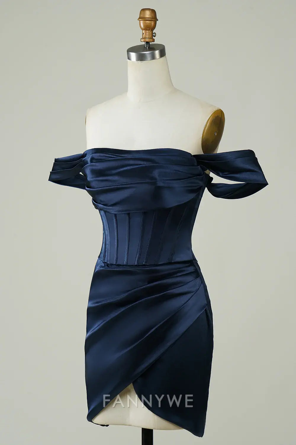 FannyWe Elegant Navy Off the Shoulder Asymmetrical Tight Short Homecoming Dress formal wear dresses
