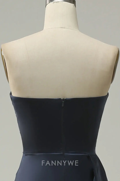 FannyWe Elegant Navy Strapless Sweetheart Long Prom Dress with Split formal wear dresses