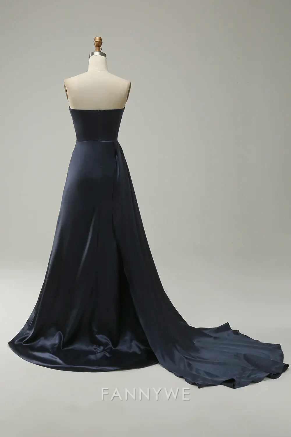 FannyWe Elegant Navy Strapless Sweetheart Long Prom Dress with Split formal wear dresses