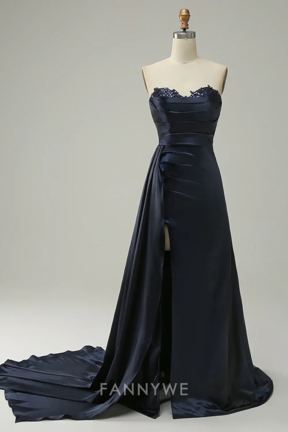 FannyWe Elegant Navy Strapless Sweetheart Long Prom Dress with Split formal wear dresses