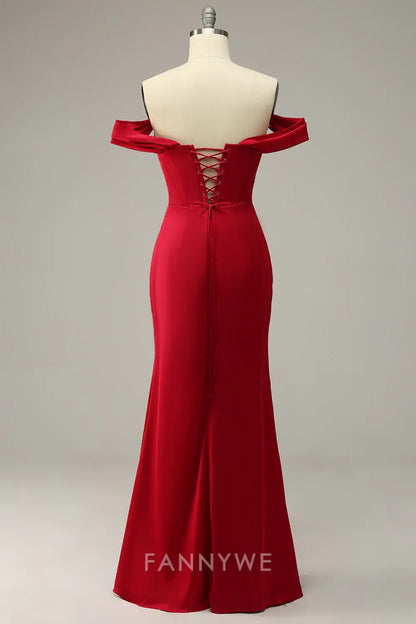 FannyWe Elegant Off The Shoulder Burgundy Sheath Prom Dress formal wear dresses