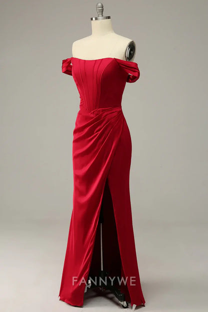 FannyWe Elegant Off The Shoulder Burgundy Sheath Prom Dress formal wear dresses