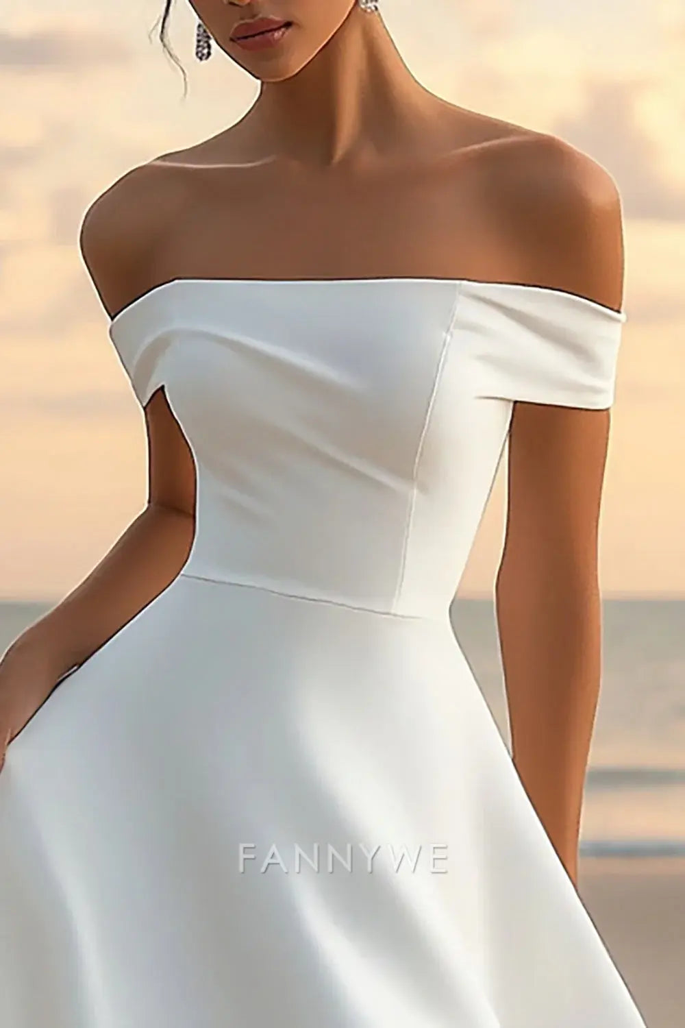 FannyWe Elegant Off the Shoulder White A Line Satin Short Graduation Dress