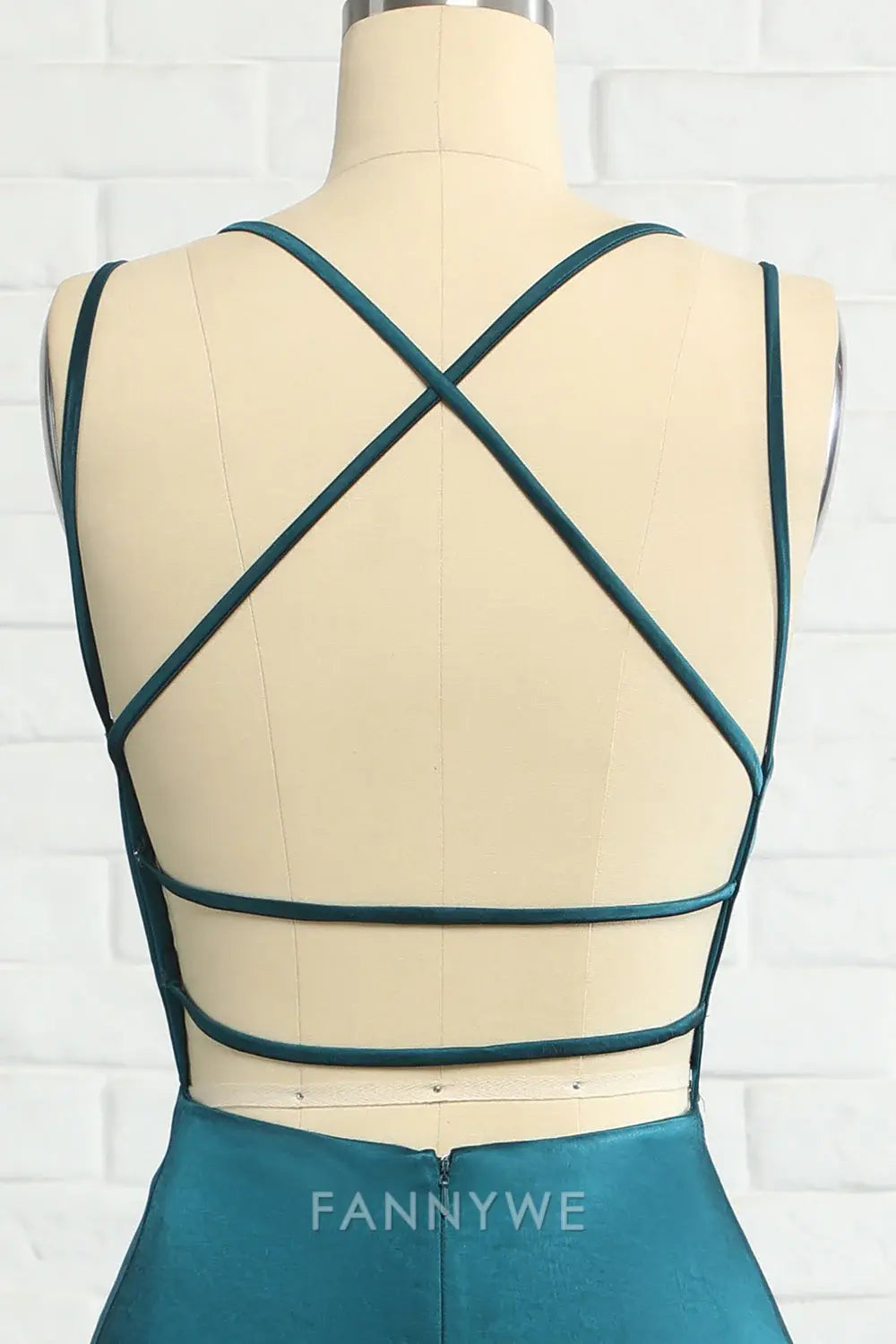 FannyWe Elegant Peacock Blue Mermaid Backless Long Prom Dress formal wear dresses