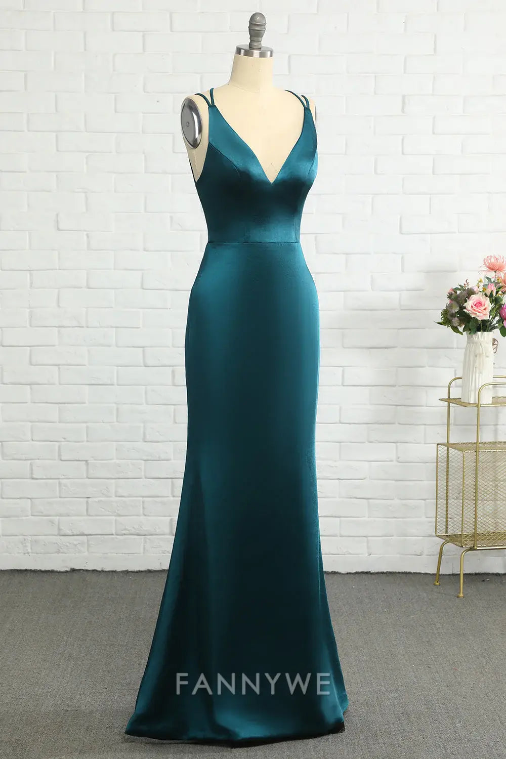 FannyWe Elegant Peacock Blue Mermaid Backless Long Prom Dress formal wear dresses