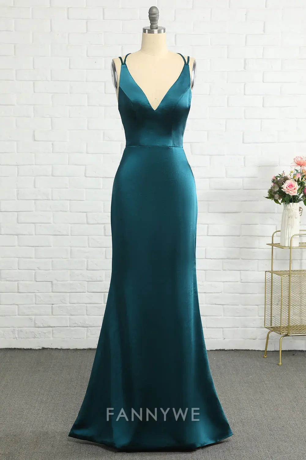 FannyWe Elegant Peacock Blue Mermaid Backless Long Prom Dress formal wear dresses